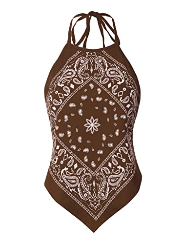 Image of Design by Olivia Women's Sexy Paisley Bandana Halter Top Y2K Crop Shirt