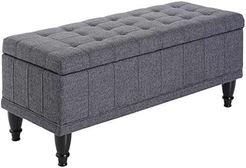 HOMCOM Large 42" Tufted Linen Fabric Ottoman Storage Bench with Soft Close Lid for Living Room, Entryway, or Bedroom - Dark Heather Grey