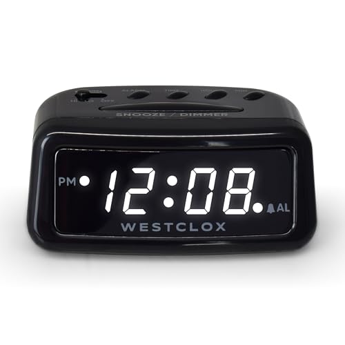 Westclox Digital LED Alarm Clock – Large Display, Electric with Battery Backup, Snooze Function, Dimmable Brightness, Compact for Home & Office (Black)