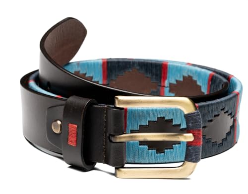 HD DHISPANIA Herren Gürtel Leder handgefertigt Stil Argentinien Gürtel Herren Ledergürtel mit Schnallen - Blau Größen T/95-T/100-T/105-T/110-T/115-T/120, blau, 0