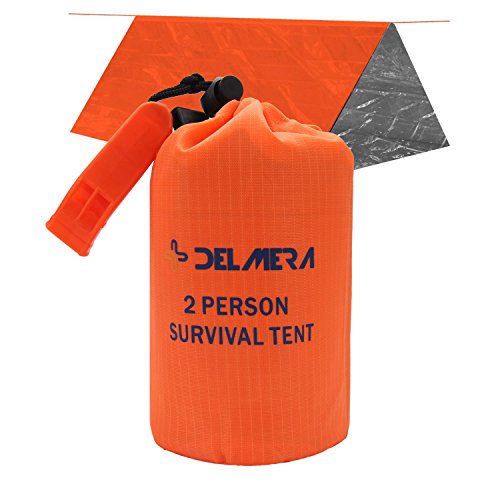 Delmera Emergency Survival Tent 2 Person, Lightweight Waterproof Emergency Shelter, Bivy Sack with Portable Drawstring Bag for Outdoor Adventure, Camping, Hiking, Orange (Orange- Tent)