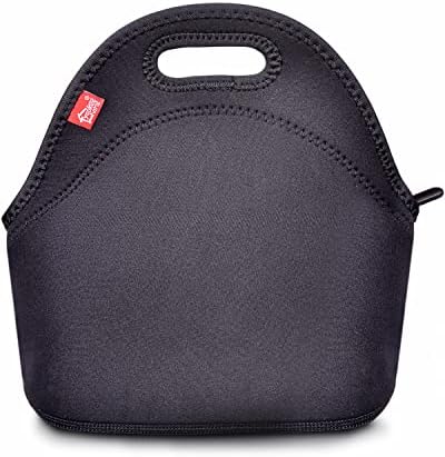 yookee home Black Lunch Bag, Insulated Lunch Box, Thick and Reusable Thermal Lunch Tote Bag, Small Neoprene Lunchbags with Zipper for Adults Kids Nurse Teacher School Work Outdoor Travel Picnic