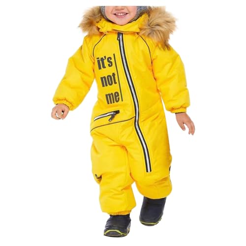 Children Ski Suit Insulated Snow Bib Overalls Thermal Warm Windproof Snowsuit with Removable Hood (Yellow #1, 5-6 Years)