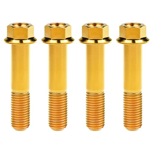 Image of Titanium Bolt M12 30 35 40 45 50 55 60 65 70 75 80 85 90mm Hex Small Flange Head for Motorcycle Car Modification Pack of 4 (M12x55mm Pitch 1.25, Gold)