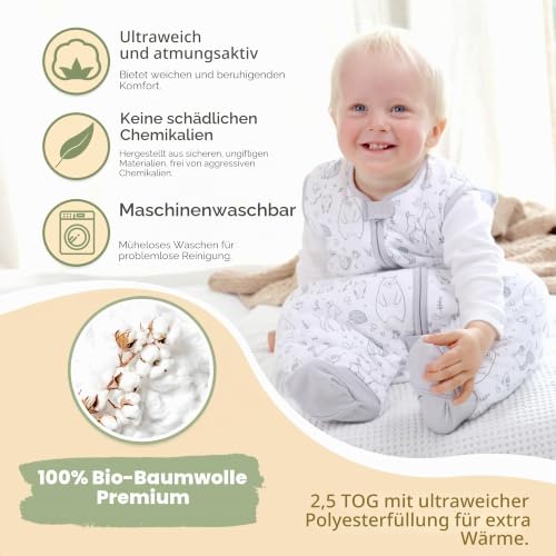 Baby Schlafsack mit Füßen Bio-Baumwolle 2.5 TOG Winterschlafsack 1er-Pack – Ansicht 2