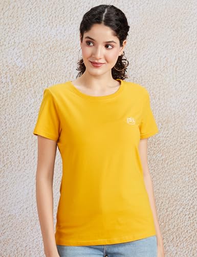 Image of Amazon Brand - Symbol Women Cotton Stretch Regular Fit Round Neck Half Sleeve T-Shirt (Available in Plus Sizes)