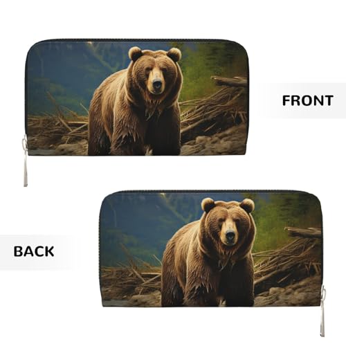 Pu Leather Wallet For Women Girl, Zip Around Credit Card Holder Brown Bear Long Wallet Clutch Purse Waterproof Travel Handbag2