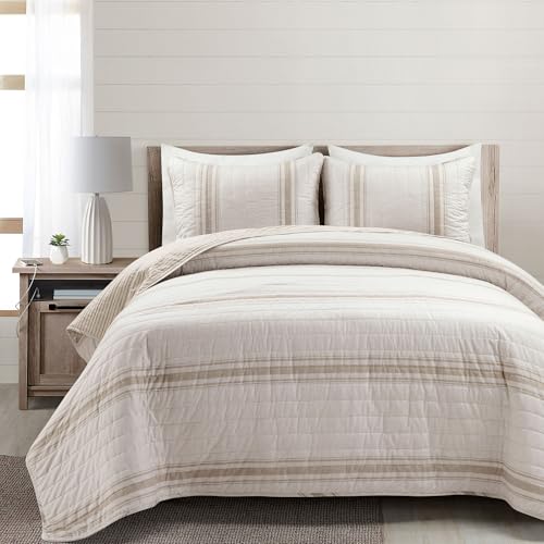Lush Decor Farmhouse Stripe Reversible Cotton Quilt Queen Size 3