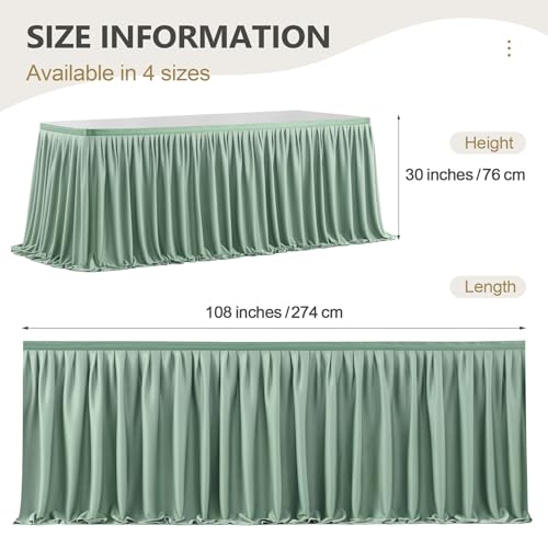 Wish Care 9ft Long Sage Green Table Skirt for Rectangle Tables - Wrinkle Resistant Polyester Pleated Table Skirting for Parties Weddings Office by Wish Care - Used condition - Image 5