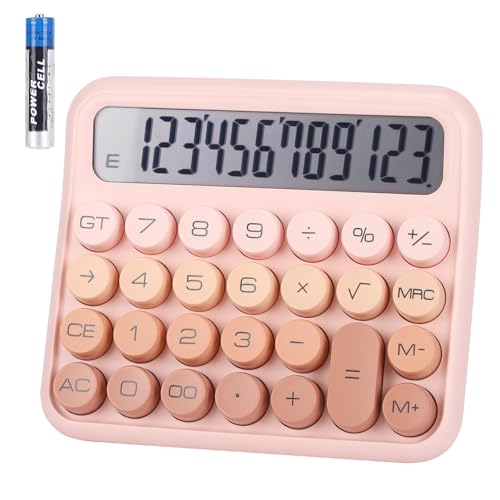 Basic Standard Calculator- Large 5-Inch 12 Digit LCD Display, Big Button Mechanical Switch Calculator for School Home Use Office Supplies and Desk Accessories, Automatic Sleep, Pink