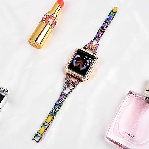 Hi-Yoohere Compatible With Apple Watch Band 38Mm 40Mm 41Mm, Lightweight For Women, Shiny Diamond On Butterfly, Elegent Stylish Jewelry Metal Strap For Iwatch Series Se 8 7 6 5 4 3(Colorful) #TOP3