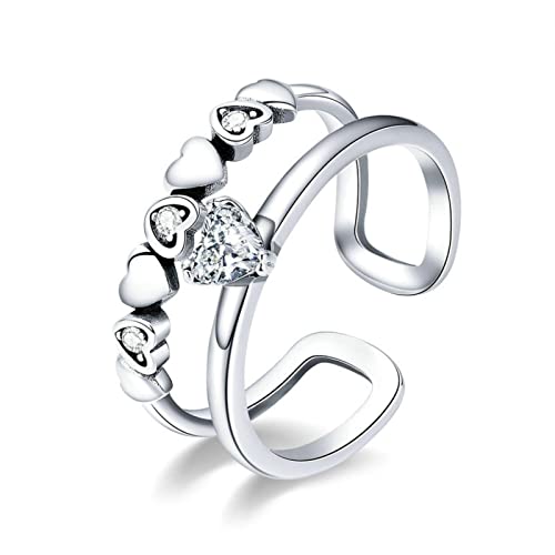 Anillo de plata 925, elegante anillo de corazón a corazón de plata esterlina 925 con circonita cúbica transparente para mujer, joyería de plata esterlina