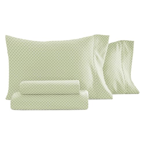 ienjoy Home Linen Market 4 Piece Sheet Set Patterned, Queen, Scallop Sage
