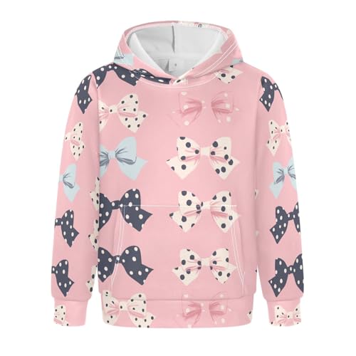 KLL Black Polka Dots on Pink Background Unisex Girls Boys Sweatshirts Sweater Crewneck Athletic Hoodie Kangaroo Pocket