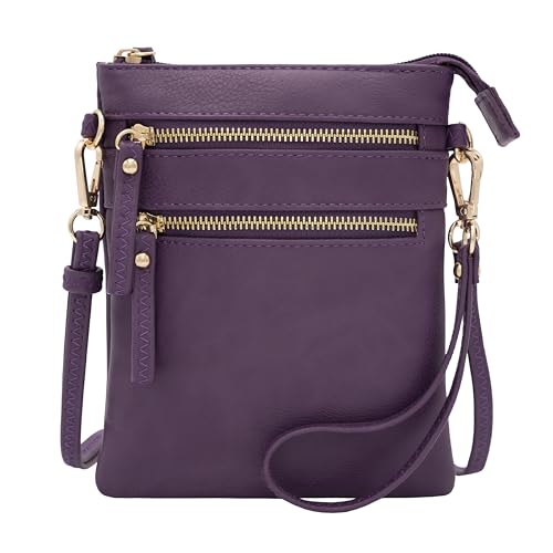 Solene Women's Crossbody Bag Multi Zipper Pockets with Detachable Wristlet, Lightweight Travel Purse, Cell Phone Purses-WU002(Purple)