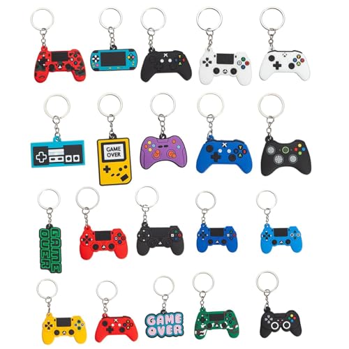 Gala Glow 20 Pack Cute Game Controller Keychains, Retro Cartoon Silicone Keyrings for Kids, Bulk Party Favors for Birthday Goodie Bags, Classroom Prizes, Student Incentives Gifts