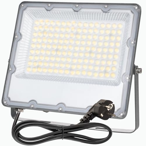 MEEKBOS Foco LED Exterior 100W, IP66 Impermeable,10000LM,6500K Luz Blanca Fría,Con enchufe UE para Jardín, Patios, Parking, Hotel, Naves Etc