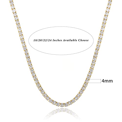 Gemsme 4.0mm CZ Tennis Necklace, 18K White/Yellow Gold Plated 4.0mm Round Cubic Zirconia Classic Tennis Necklace 16-24 Inches2