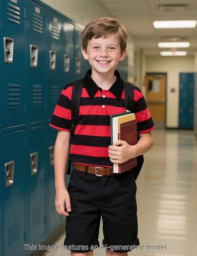 Image of COSLAND Boys' Striped Polo Shirt, Cotton Short Sleeve Shirt, X-Small-Large