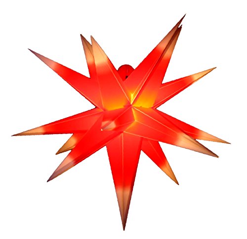 GURU SHOP 3D Außenstern Kaspar, Weihnachtsstern, Faltstern mit 18 Spitzen Incl. 7 m Kabel & LED Leuchtmittel - Ø 55 cm Trafo Rot/gelb