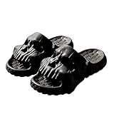  Lenugeo Lustige Totenkopf Schlappen, Damen Herren SKull Slides, Schädel Slippers Sommer Cozy Cloud, Wolkenschuhe Hausschuhe Badelatschen Pantoletten Rutschfeste  Unisex 36-37 EU Schwarz