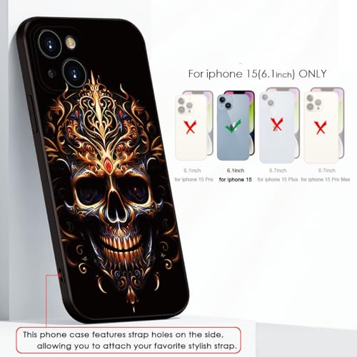 Printed with Skull for iPhone 15 case, Silicone Soft Shockproof Case Featuring a Reaper Skeleton Print with - for a Distinctive Edge (A2-Skull-Death God Skeleton)
