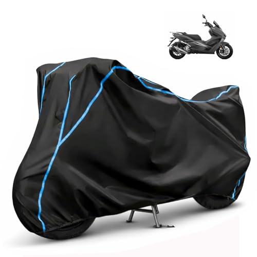 Image of Compatible with Keeway Vieste 300 Waterproof Two Wheeler Scooter Body Cover Water Resistant, Heavy Duty, UV Rays, Dust & Scratch Protection for All-Modal & Variants (Black,Sky Blue Piping)