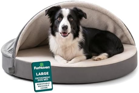 FurHaven Round Orthopedic Dog Bed for Large Dogs, Egg Crate with ...