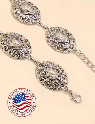 Image of TOPACC Western Metal Concho Belt for Women Cowgirl Chain Belts for Dresses Jeans Country Concert Outfit