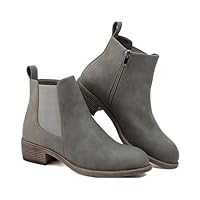 Ankle Boots for Women Waterproof Walking Boots Fashion Chelsea Booties Side Zip Low Heel Shoes Pointed Toe Casual Short Booties Grey
