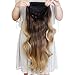 24" Long Wavy Clip in Half Head Tied Wig Blonde Premium Japanese Synthetic Kanekalon fibers Hair Extensions For Women 210g 7-2-3#