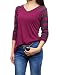 Allegra K Woman Striped Raglan Sleeves V Neck Regular Fit Tee Shirts Fuchsia L