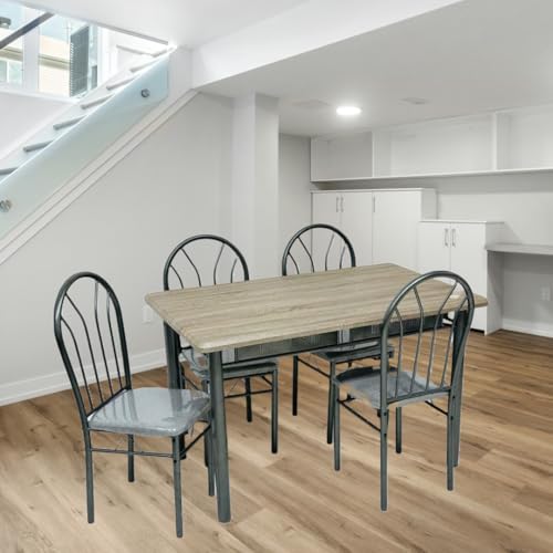 مردود السعودية طقم طاولة طعام هيكل حديد سطح خشب مع 4 كراسي GGG_P_RT-8156 بني فاتح