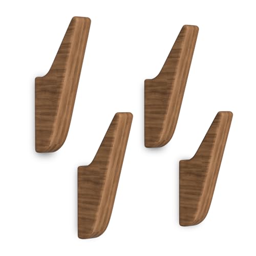 NEEKFOX Wood Wall Hooks 4 Pack, Natural Wooden Coat Hooks Wall Mounted Walnut Wood Hooks for Hanging Hat, Towel, Bag, Backpack, Rustic Coat Hooks for Wall, Entryway Hooks