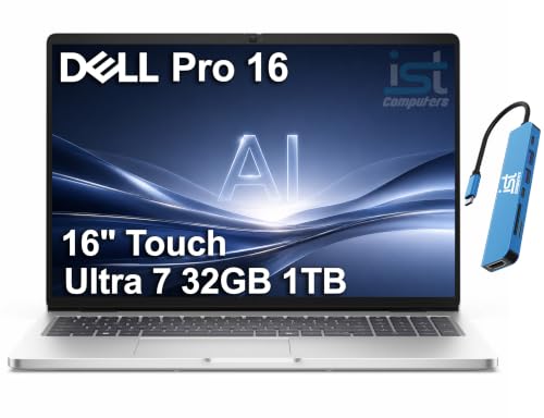 Image of Dell Pro 16 PC16250 (Next Gen Latitude 3550) Business AI PC Laptop (16 inch FHD+ Touchscreen, Intel 12-Core Ultra 7 265U, 32GB DDR5, 1TB SSD) 1080p IR Webcam, Backlit, Thunderbolt 4, Wi-Fi 6E, Win 11 Pro
