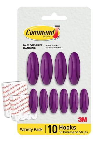 Command Designer Adhesive Hooks, Candied Plum Color - 10 Wall Hooks (4 Large, 6 Medium) & 16 Indoor Adhesive Strips (8 Large, 8 Medium) - Damage-Free Hanging, Decorating & Organizing