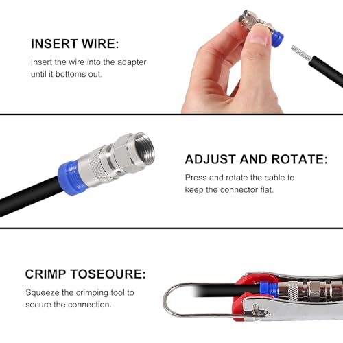 Kit 10 piezas conectores F RG6 con herramienta ajustable miniatura 4