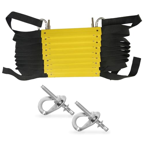 ISOP Fire Escape Rope Ladder 10m with Mounting Hardware | Fire Escape Ladder for Home 4th Storey | Portable, Foldable & Compact | Emergency Ladder Wall Fixed | Reusable Fire Rescue Ladders