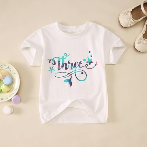 Toddler Girl Birthday Mermaid Outfits 2nd 3rd 4th Birthday Short Sleeve T-Shirt Shiny Flared Pant Set Summer Clothes3