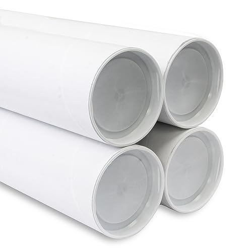 MagicWater Supply Mailing Tube 3 in x 12 in - White - 4 Pack - for Shipping and Storage of Posters, Arts, Crafts, and Documents