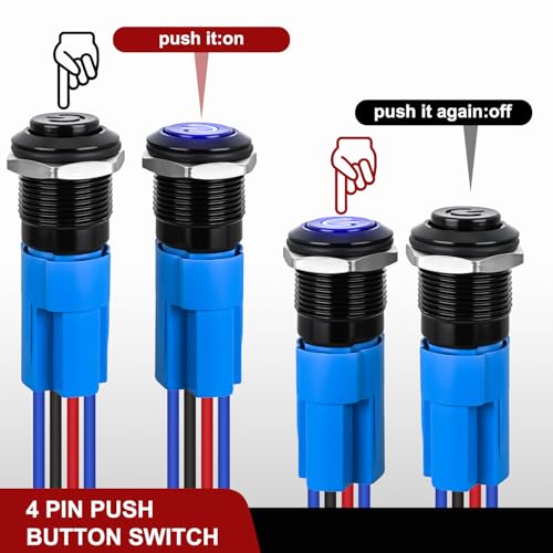 Image of Nilight 12mm Latching Push Button Switch 6pcs LED Blue Waterproof