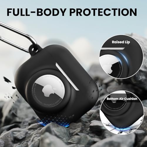 LDSXAY 2 in 1 Silicone Case Compatible with AirPods Pro 3 and AirTag, Shockproof Protective Case Cover for AirPods Pro 3rd Generation 2025 with Cleaner Kit & Carabiner (Black) by LDSXAY - Image 3
