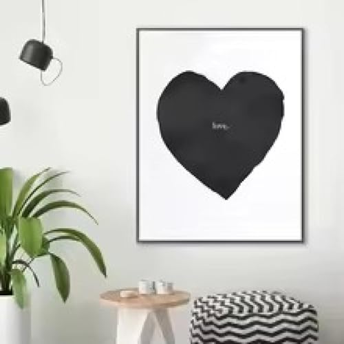 Affiche minimaliste noir et blanc cœur, impression toile 60x90cm sans cadre pour salon