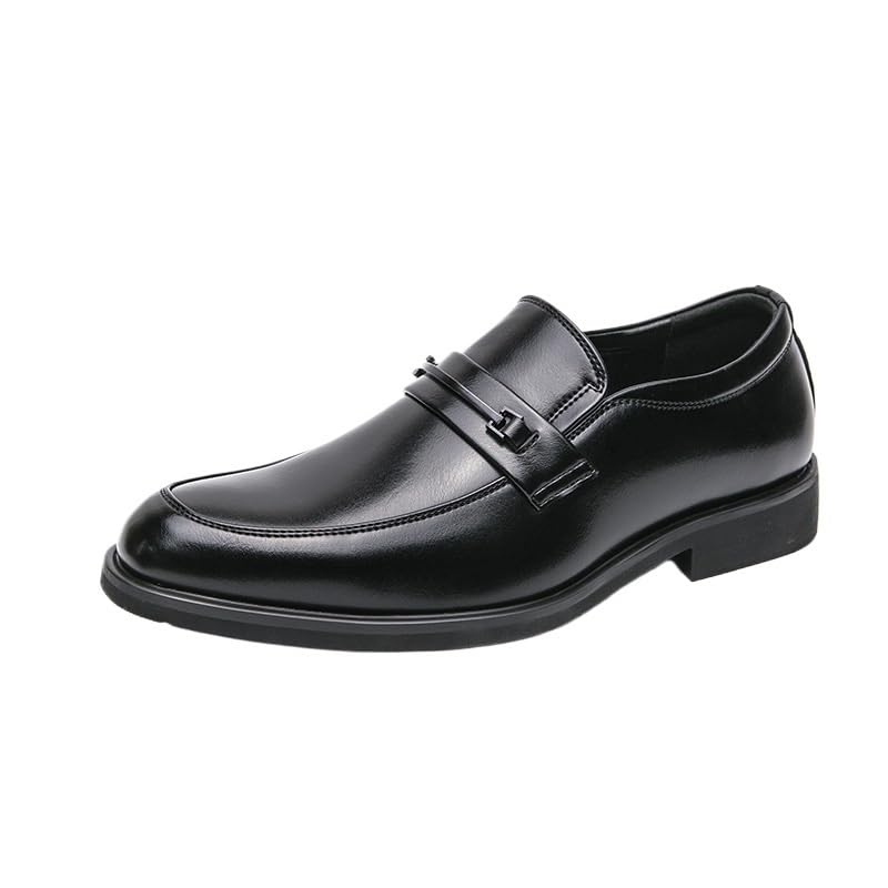 Men's Leather Low Oxford Fashion Slip-On Round Anti-Slip Mid Chunky Heels Formal Dress Loafers Low Top Work Dress Shoes