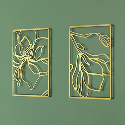 Pinetree Art Gold Metal Wall Art Flowers 3D Line Minimalist Decor Wall Sculpture Minimalist Decor Home Living Room Bedroom Wall Decoration, Set Of 3 (Flower-Gold) #TOP2