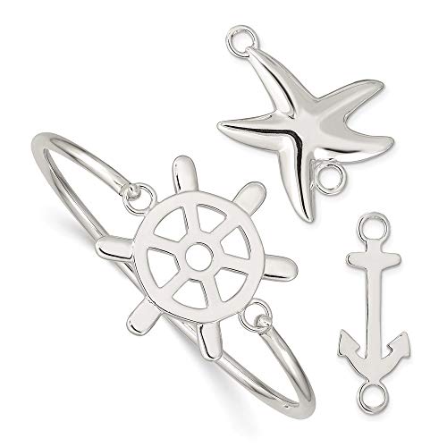 925 Sterling Silver Polished With Interchangeable Nautical Charms 3.00Mm Cuff Stackable Bangle Bracelet Jewelry Gifts For Women #TOP11