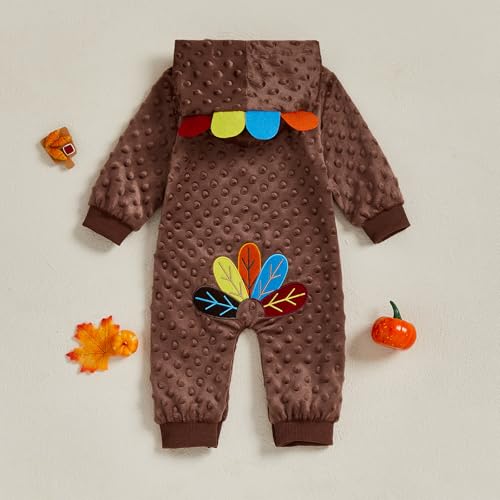 BemeyourBBs Newborn Baby Boy Girl Thanksgiving Outfit Turkey Hooded Romper Jumpsuit One Piece Outfit Infant Fall Clothes4