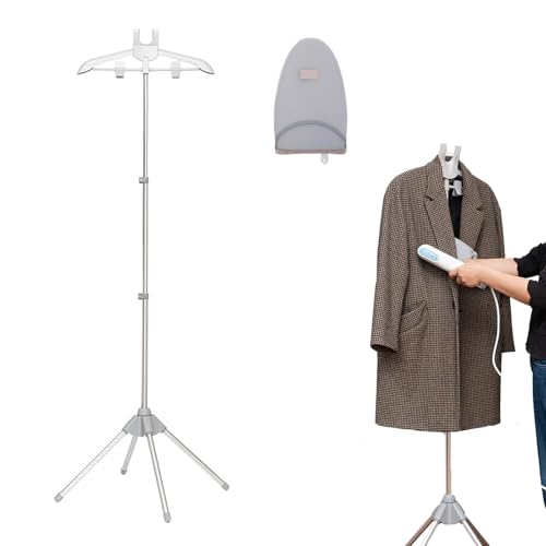 Soporte de Vapor para Ropa Con Plancha de Mano, Guante de Planchado, Trípode Telescópico y Percha (Gris Claro)