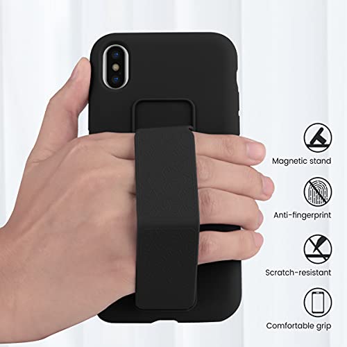 Laudtec Silicone Iphone X/Xs Case With Stand/Kickstand,Vertical And Horizontal Stand Hand Strap Metal Kickstand Case For Iphone X/Xs (Black) #TOP5
