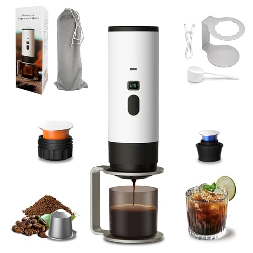 Cafetera portátil 3 en 1, cafetera espresso eléctrica, con depósito de 90 ml y pantalla LED, autoclavante, con USB-C, compatible con café molido y cápsulas (naranja)